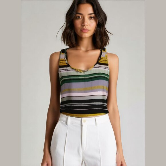 🥑NWT Banana Republic Striped Racerback Lightweight Formal Tank Top %100 Viscose - Picture 2 of 16